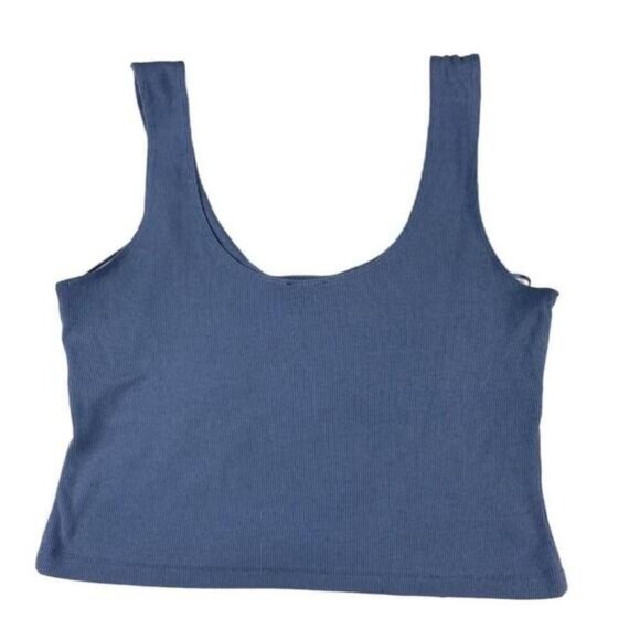 Dynamite Tank Top Womens XL Blue Crop Top Ribbed Cotton Sleeveless Round Neck - Picture 2 of 6